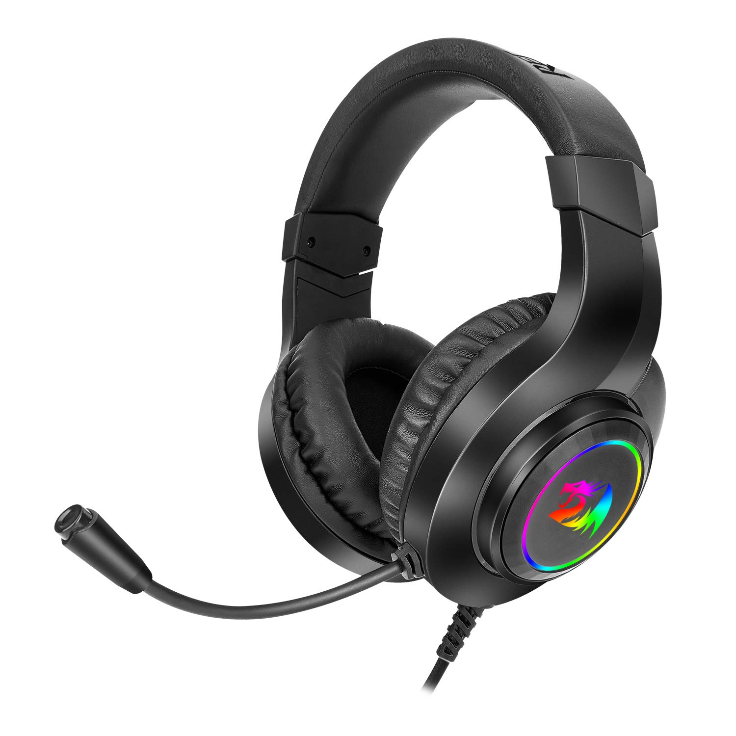 Redragon H260 Hylas Wired Gaming Headset, 50 mm Drivers, Stereo Surround Sound, Noise-Canceling Microphone, Dynamic RGB Backlight, Over-Ear Headphones Works for PC/PS4/XBOX ONE/NS, Black