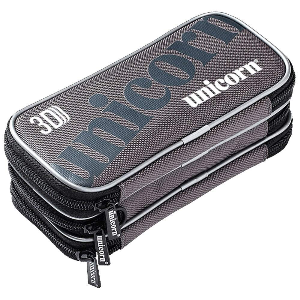 Unicorn 3D Darts Wallet | 3 Zipped Compartments Barrels, Flights & Shafts |Silver & Grey Weave | 3-Sided Zip Fastening