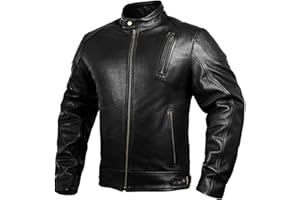 HWK Leather Motorcycle Jacket with Armor for Men, Cafe Racer Genuine Leather Jacket for Weather Resistant Riding