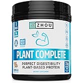 Zhou Plant Complete Vegan Protein Powder - Plant Based Protein Powder for Women & Men, Non Dairy Rice & Pea Protein Blend for Smoothies and Shakes, 21g Per Serving - Vanilla, 17.7oz (16 Servings)