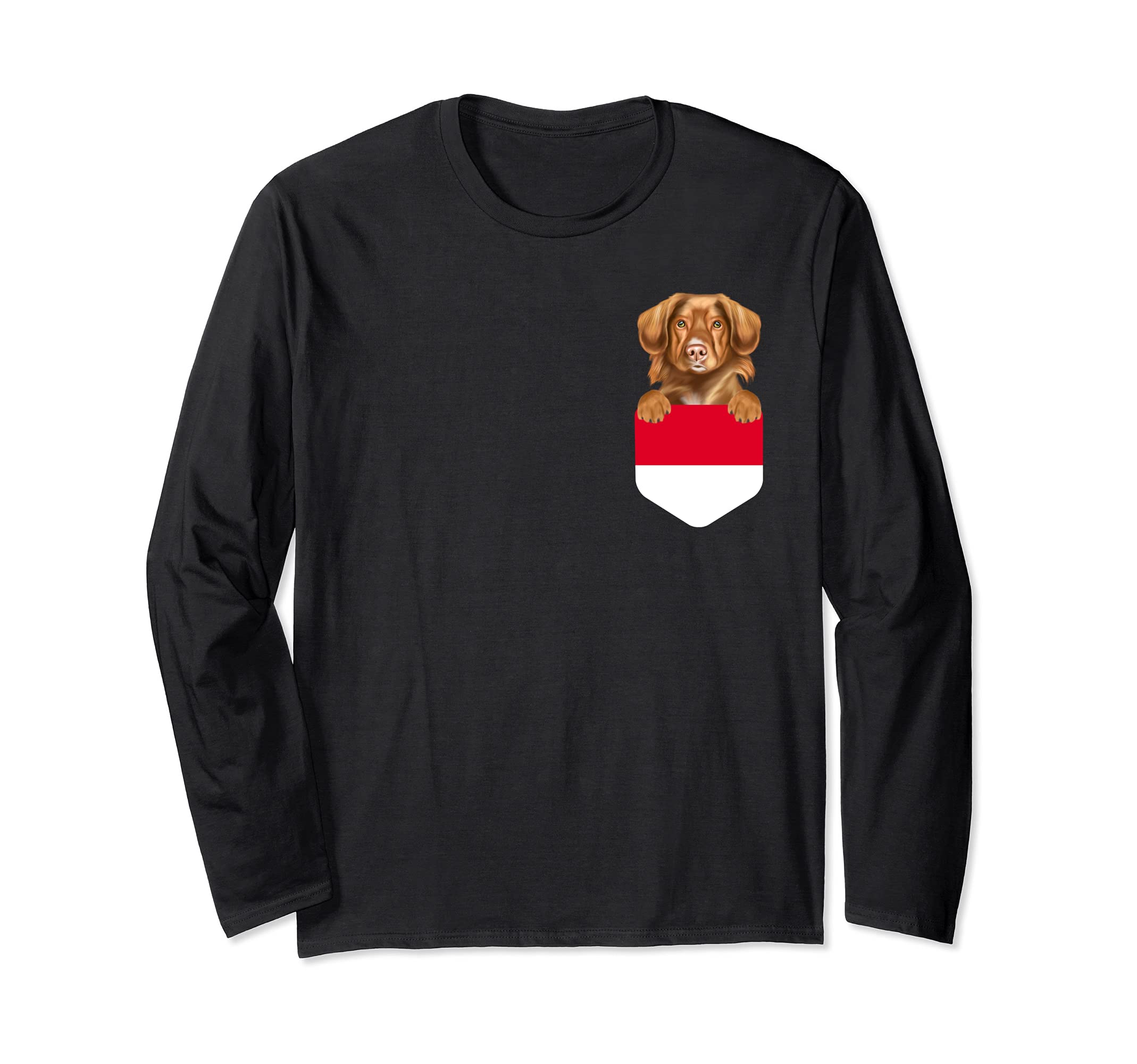 Indonesia Flag Duck Tolling Retrievers Dog In Pocket Long Sleeve T-Shirt