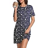 CONOMAX Women's Short Sleeve Nightshirt Nightgowns for Sleep Lounge Pajama dress sleepwear for Women
