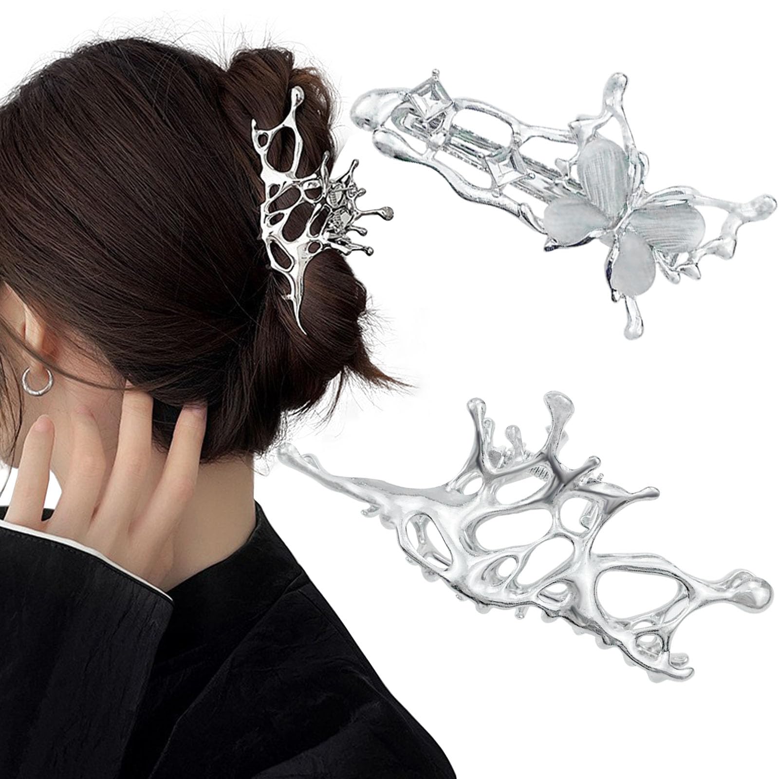 2 PCS Metal Hair Claw Clip Non-Slip Strong Hold Hair Clip Irregular Butterfly Liquid Design Hair Jaw Clip Butterfly Hair Barrettes Hair Accessories for Women Girls