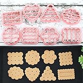 Lutoku Mini Classic 8pcs 3D Raised Design Cookie Stamps, Triangle, Rectangle, Square, Heart, Star, Oval, Mini Pie Cookie Molds, Circle Cookie Cutter Set for DIY Baking