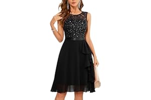 BeryLove Formal Cocktail Dresses Bridesmaid Wedding Guest Short Prom Dress Ruffle Hem Christmas Sleeveless Lace Gowns