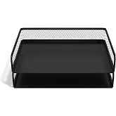 TRU RED Side-Load Stackable Metal Letter Tray, Matte Black, 2-Pack | Desktop paper organizer for sorting office files and everyday documents.