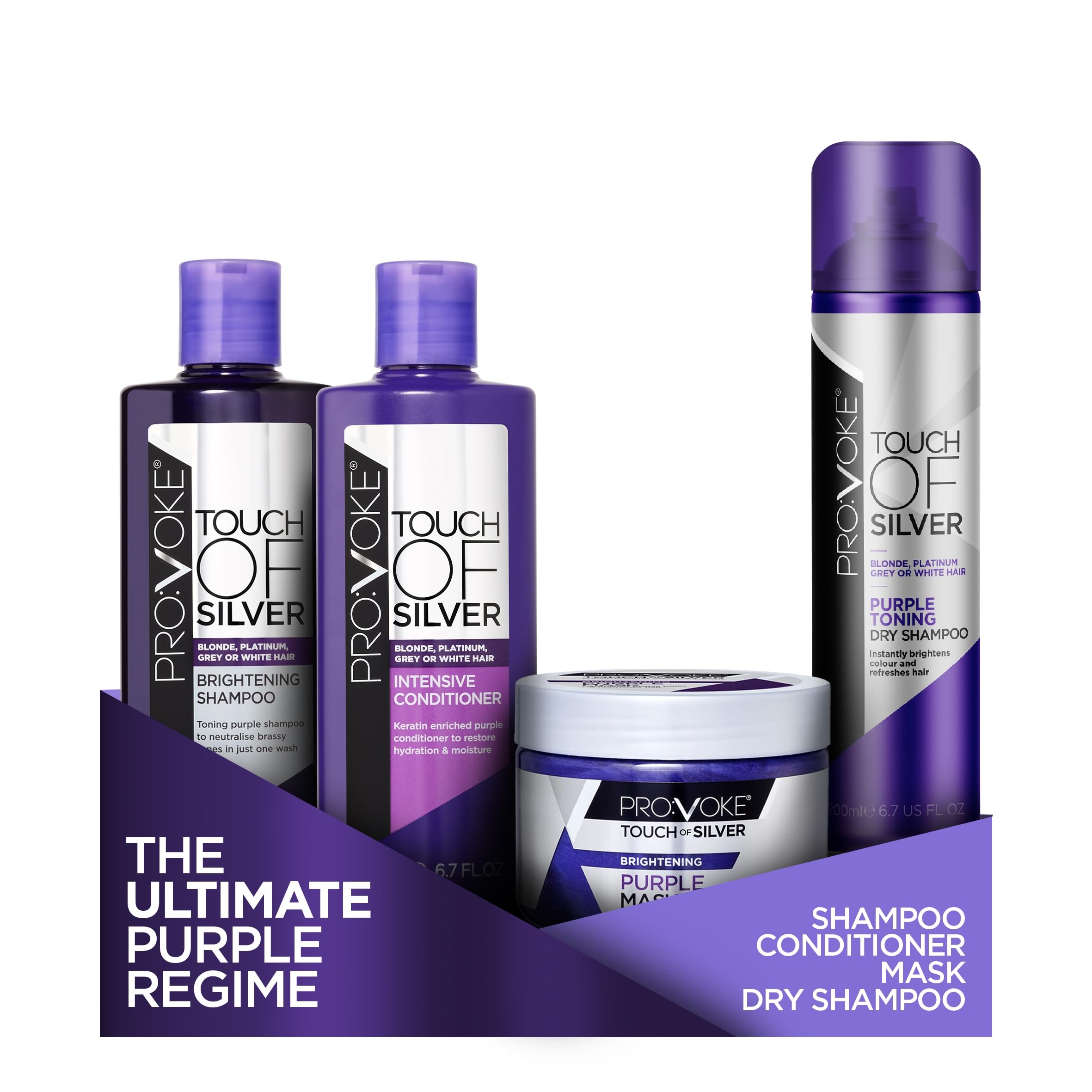 PROVOKE Touch of Silver Ultimate Purple Toning Regime, Removes Brassy Tones In 1 Wash and Keeps Your Hair Looking Brighter Every Day From UK's #1 Purple Brand