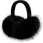POMIJIAN Winter Women Earmuffs Furry Faux Fur Ear Muffs Fluffy Comfy Ear Warmer Girls Foldable Velvet Plush Ear Covers
