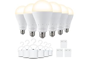 DEBAOBULB 6 Pack Rechargeable Emergency Light Bulbs, Battery Powered Energy Efficient LED Light Bulb 3000K Warm E26 120 Volt 9W 60W Equivalent with 1200mAh for Home Power Outage Camping Hurricane