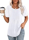 Womens T Shirts Summer Pleating Round Neck Short