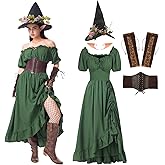 Hqroidd 5PCS Renaissance Fairy Costume Women Medieval Elf Dress Green Victorian Witch Dress Ren Faire Outfit for Halloween