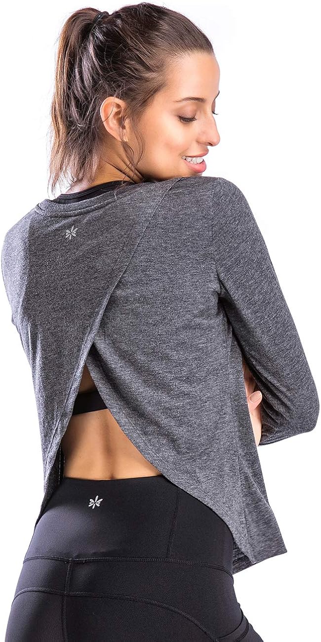 long sleeve open back workout top