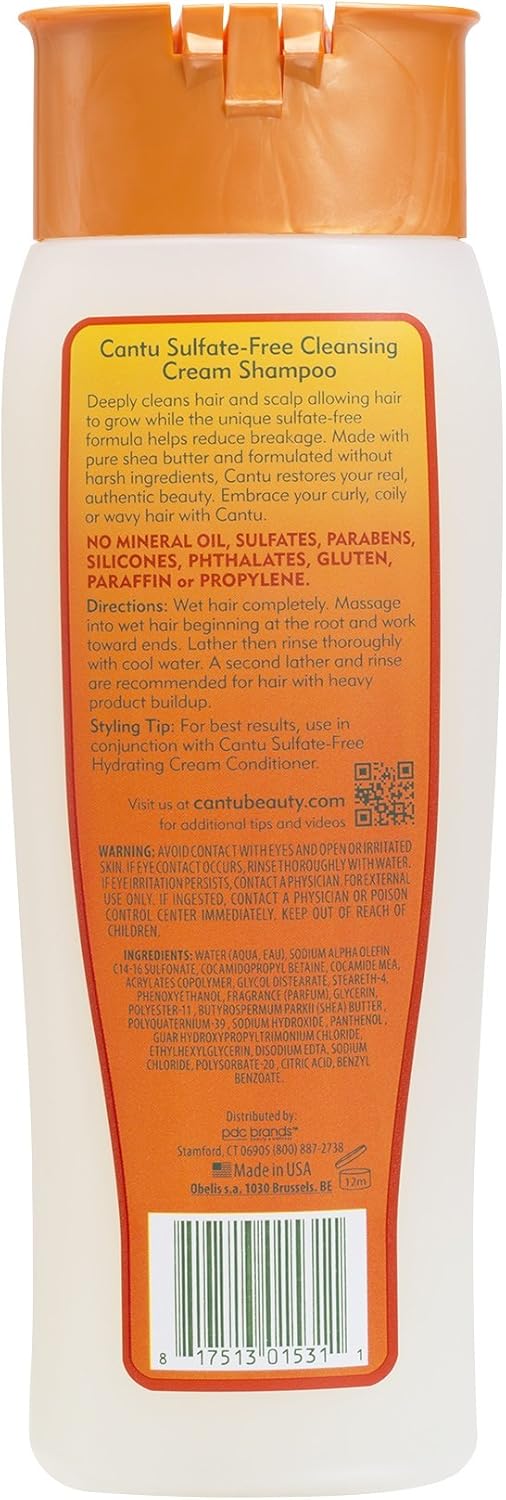 Cantu Shea Butter For Natural Hair Sulfate-Free Cleansing Cream Shampoo, 400ml, Cream shades, 400 ml (Pack of 1) - Image 3