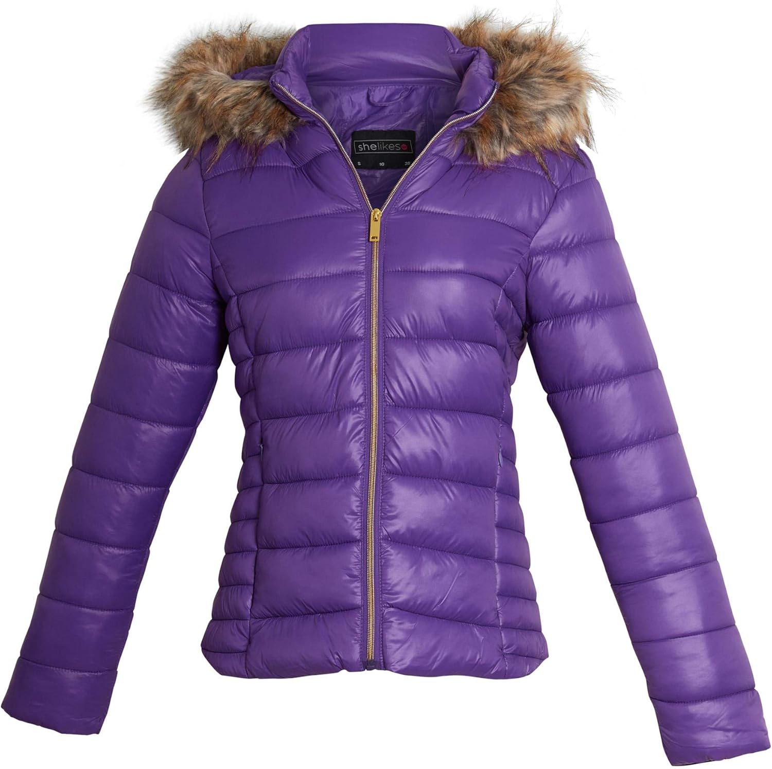 purple fur hooded coat