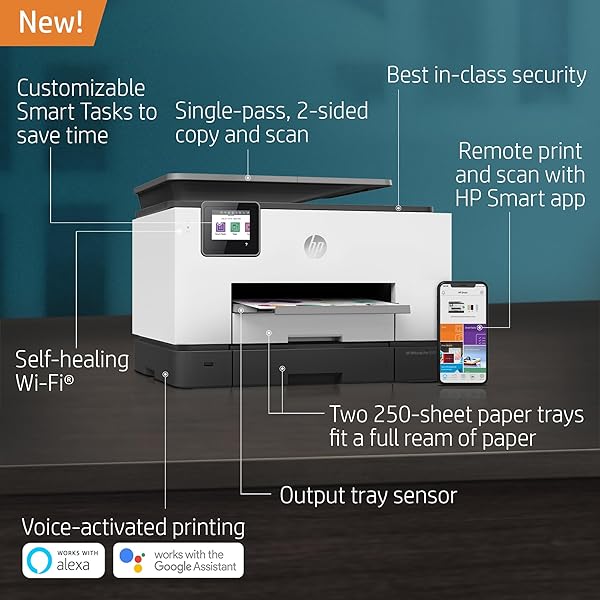 HP OFFICEJET PRO 9020 ALL-IN-ONE WIRELESS PRINTER, WITH SMART TASKS & ADVANCED SCAN SOLUTIONS FOR SMART OFFICE PRODUCTIVITY, WORKS WITH ALEXA (1MR78A)