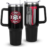 Firefighter Gifts For Men 40oz Fireman Tumbler with Handle, Coffee Cup Stainless Steel Travel Mugs,Thin Red Line Flag Design for Fireman,Firefighter Graduation Gifts,First Responder Birthday Gift