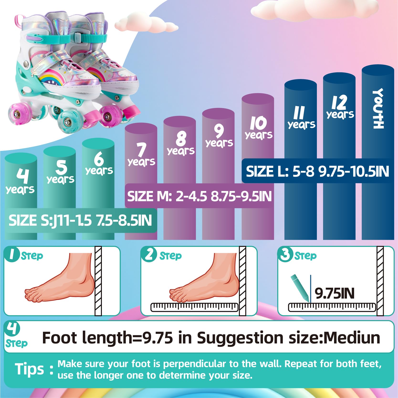 SHDSL Girls Roller Skates for Kids Beginners 4 Size Adjustable Roller Skates, Light UP 8 Wheels for Girls Roller Skate Fun Illuminating Roller Skate for Kids Boys patines para niñas