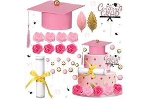 Jingmore Graduation Cake Kit Included Felt Graduation Cap Diploma Classic Black Congrats Grad Cupcake Toppers Beads Leaf Flowers Cake Decorations for Class of 2025 Graduation Party(Champagne Pink)