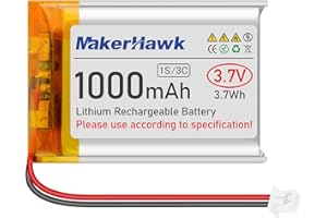MakerHawk 3.7V Lipo Battery 1000mAh 803040 Rechargeable Lithium Polymer Battery with Micro PH1.25 Connector Integrated Protection Circuit for Electronic Device