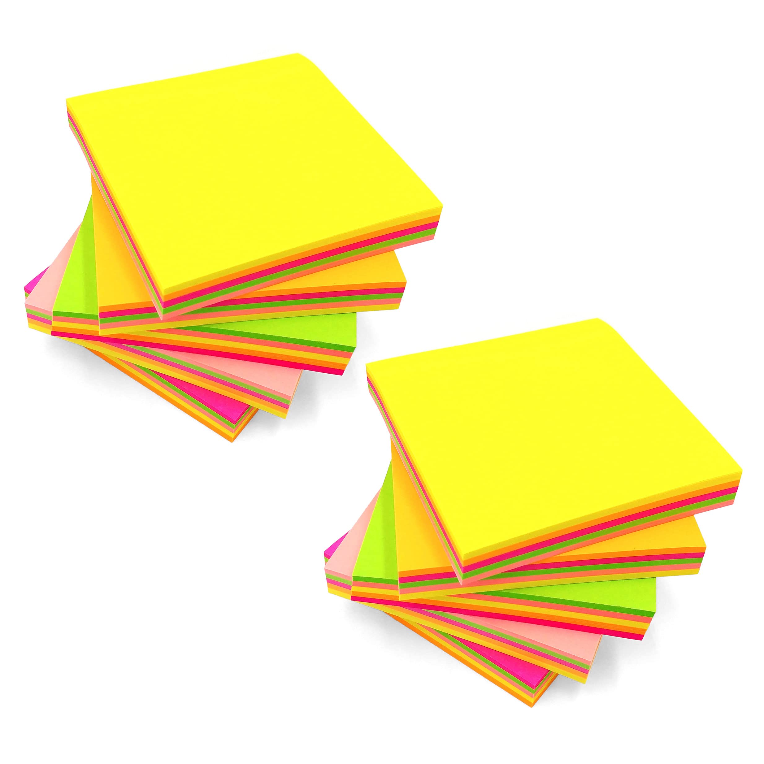 Evergreen Goods 8 Pads Multi Bright Coloured Sticky Notes | 5 Colours per Pad, 100 Sheets per Pad, 76x76mm (3" x 3"), Removable