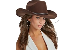 MEALAH Classic-Western-Cowboy-Hat Wide-Brim Felt-Cowgirl-Fedora-Jazz-Hat for Women Men(Size:S-M)