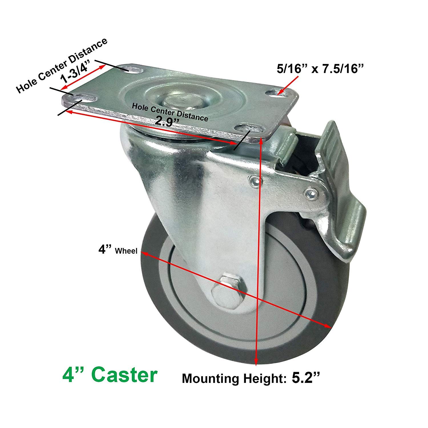 OK5STAR 4 pcs 4 Inch Swivel Plate Caster Wheels Top Plate Hooded Caste