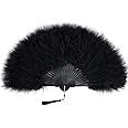 BABEYOND Marabou Feather Fan 20s Vintage Folding Fan Flapper Hand Fan for Costume Dancing Show Tea Party Wedding Decoration (Black-Black Rib)