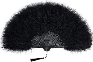 BABEYOND Marabou Feather Fan 20s Vintage Folding Fan Flapper Hand Fan for Costume Dancing Show Tea Party Wedding Decoration (Black-Black Rib)