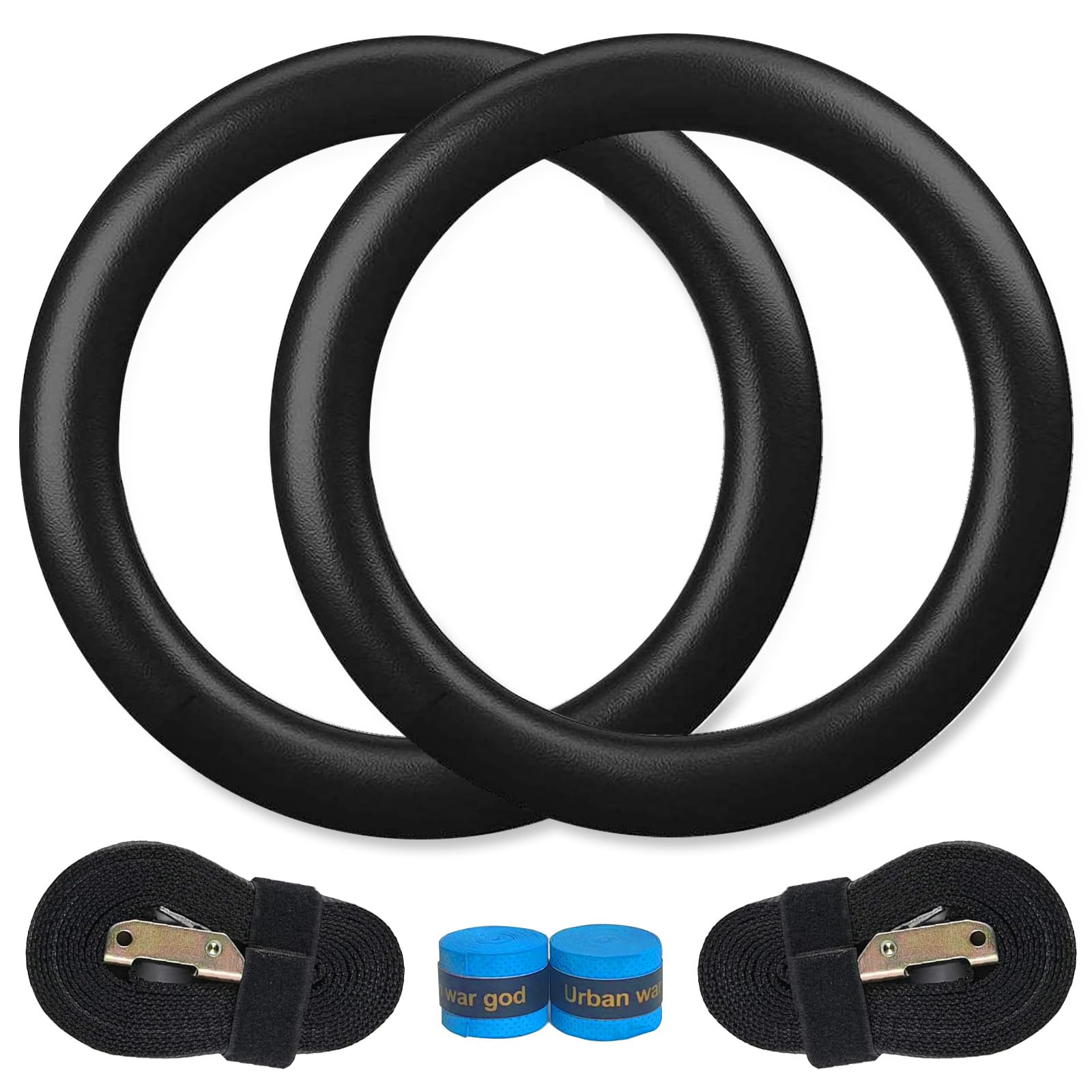 YONGHUO Gymnastic Rings 2 Piece Set, Fitness Rings with Adjustable Straps, Gym Rings, Strength Training for Strength Training, Pull Ups and Fitness, Black