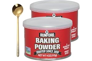 Rumford Double Acting Baking Powder, 4 oz - Baking Powder Aluminum Free for Light Fluffy Texture with Moofin Golden SS Spoon - Baking Powder Pack of 2