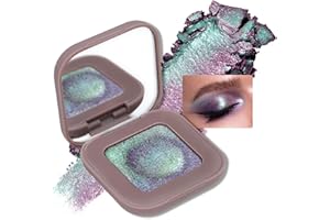 Duochrome Mauve Green Blue Glitter Eyeshadow Palette, Holographic Chameleon Sparkle Iridescent Corner Eye Highlighter, Color 