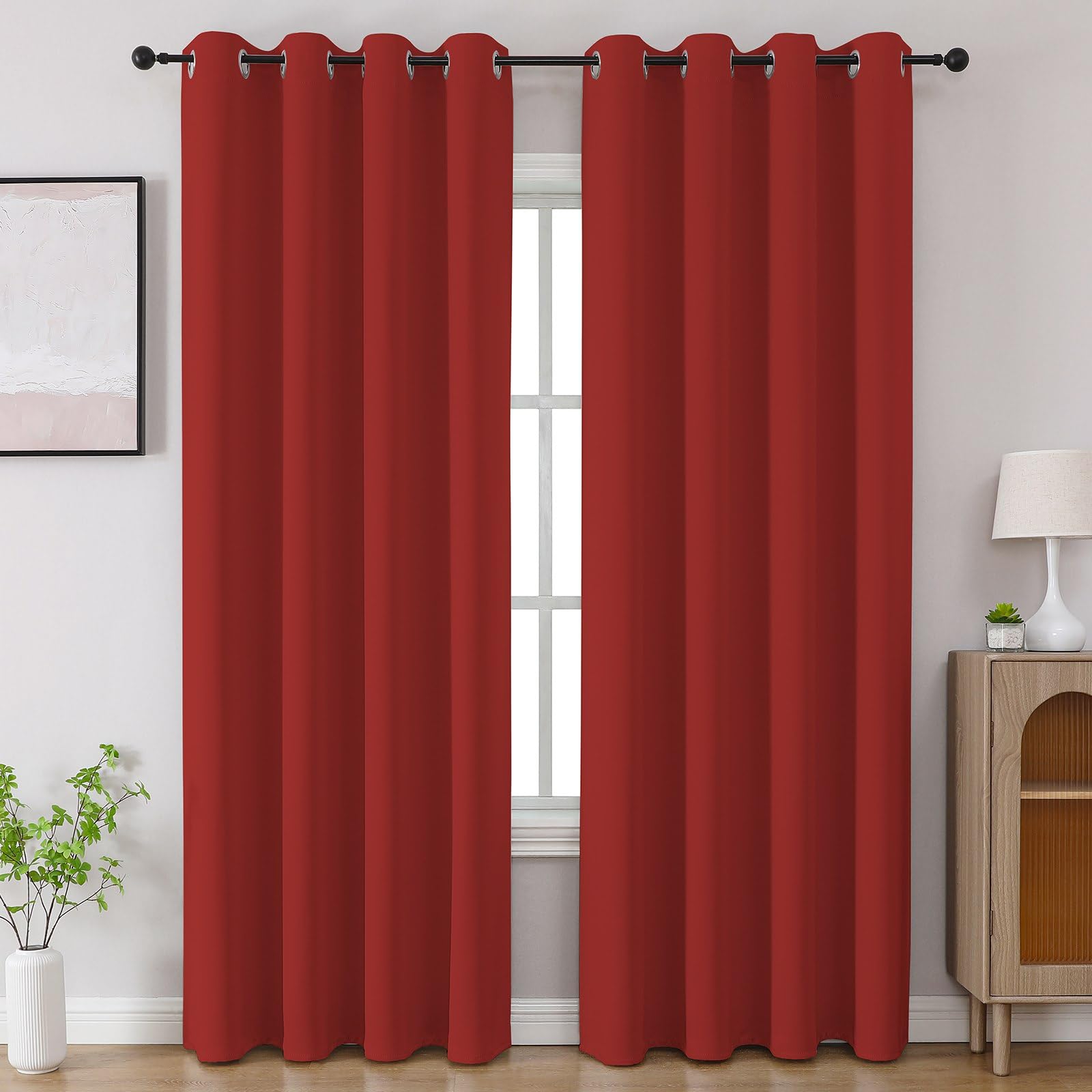 CUCRAF Red Blackout Curtains 96 inch Length 2 Panels Set, Room Darkening Drapes for Living Room Bedroom, Thermal Insulated Light Blocking Grommet Window Curtain (W52 x L96 Inch) Image CUCRAF Red Blackout Curtains 96 inch Length 2 Panels Set, Room Darkening Drapes for Living Room Bedroom, Thermal Insulated Light Blocking Grommet Window Curtain (W52 x L96 Inch) Image