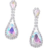 Silver Aurora Borealis Teardrop with Crystal Rhinestone Dangle Earrings