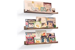 AZSKY Nusery Book Shelves for Kids, Picture Ledge Shelf for Wall Decor and Storage, Floating Photo Shelves with Lip for Picture Frames Nursery Décor (Walnut, 23.6 Inches)