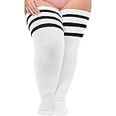 Moon Wood Plus Size Thick Thigh High Socks for Thick Thighs- Extra Long Striped Over the Knee Halloween Socks Leg Warmers
