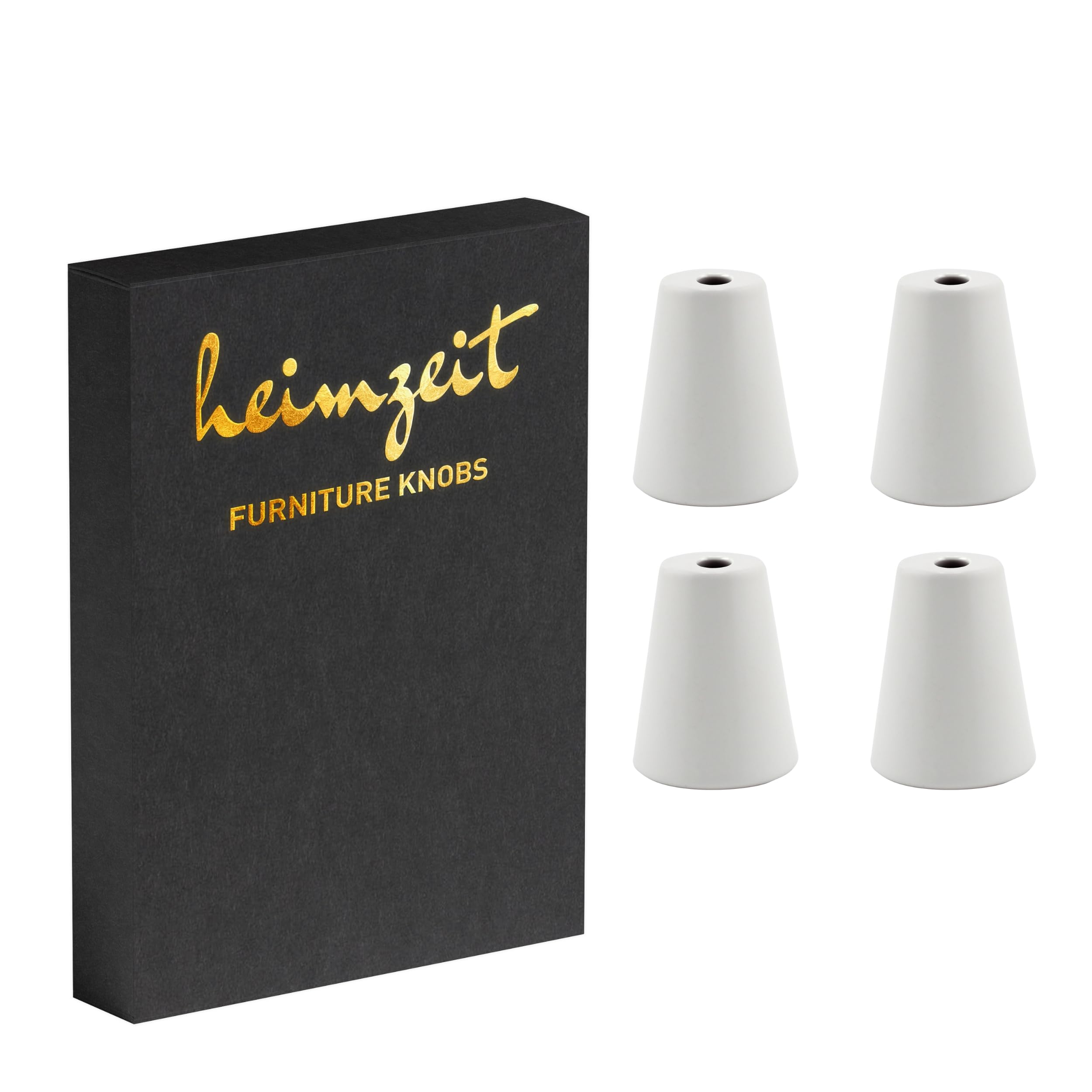 heimzeit Cabinet Knobs Cone for Doors, Drawers, and Dressers Made of Aluminium [4 Pieces, Round] Color: White, Stylish Design, Furniture Knobs with Single Hole Grip and Screws