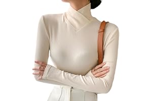 Fleece Crossover Turtleneck, Women's High Stretch Mock Turtle Neck Long Sleeve Bottoming Pullover Tops