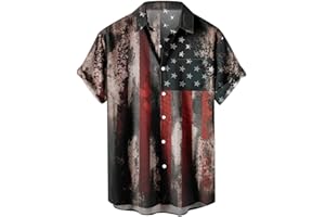 GENERIC American Flag Shirt for Men Hawaiian American Flag Button Down Shirts Patriotic Plus Size Short Sleeve Tshirt
