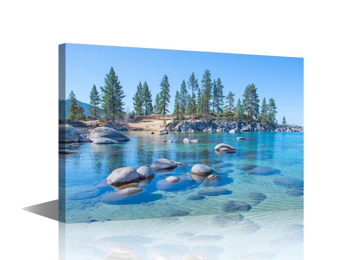 Neon Mountain Forest Rock Lake Wall Art for Living Room - Canvas Prints Natural Scenery Pictures Artwork - Framed Ready to Hang (24"W x 16"H)