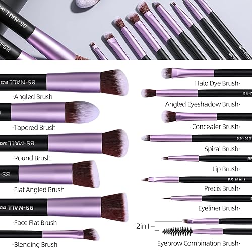 BS-MALL Makeup Brushes Premium Synthetic Foundation Powder Concealers Eye  Shadows 14 Pcs Purple for Makeup Beg