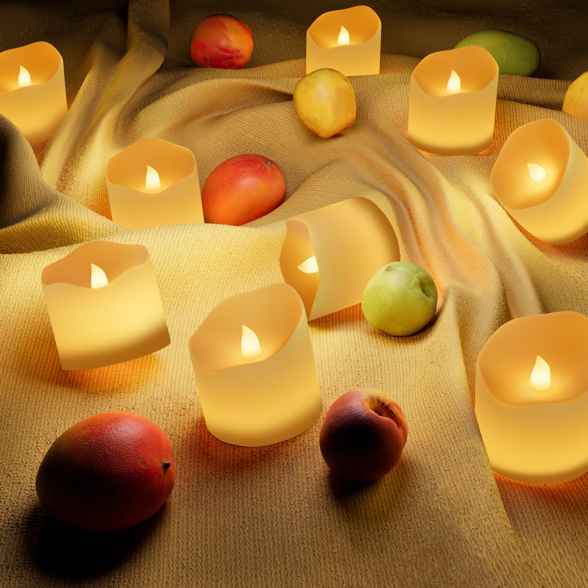 Ddomijoy 24pcs Flickering Flames Flickering Warm White LED Candles Battery Candles Warm White Tea Light Wave Unscented Safe for Bon Festival Halloween Christmas Party Wedding Birthday Room Indoor