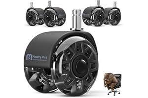 MASTERY MART Office Chair Wheels Replacement, 2.5 Inch Heavy Duty Caster Set, for Carpet and Hardwood Floors, Universal Size 11x22mm, Fits 99%, Black