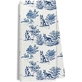 Evcprz German Shepherd Gifts Kitchen Towels, Gifts for German Shepherd Lovers Dish Tea Towel for Kitchen, Blue and White Toile de Jouy GSD Dog Owner Decorative Hand Towels for Bathroom, 16x24 Inches