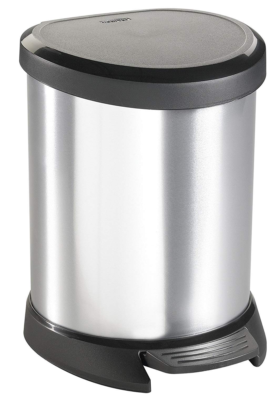 CURVER 5 Litre Metal Effect Plastic Pedal Touch Deco Bin, Silver, One Size