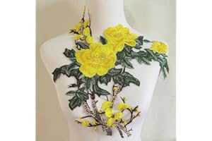 FJTANG 1pcs Rose Flower Embroidery Lace Patches Sticker for Clothes Venise Floral Embroidered Applique Lace Trim Decorated (Yellow G)