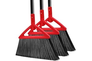 PUTNATRUE Heavy Duty Broom of Outdoor and Indoor, 3 Packs Upgraded Commercial Angle Brooms, Perfect Red Broom of House,Kitche