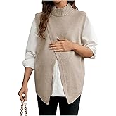 MakeMeChic Women's Maternity Sweater Vest Mock Neck Split Hem Sleeveless Fall Pregnancy Knit Top