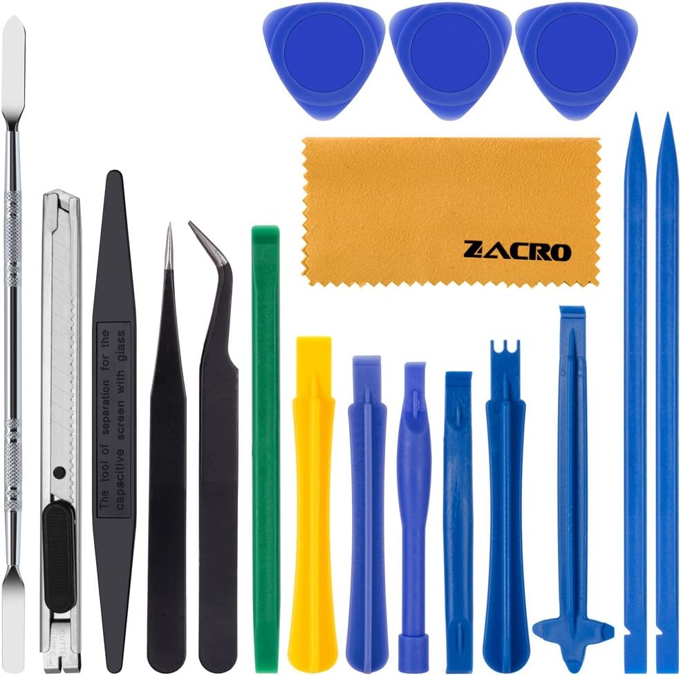 Zacro 18 in 1 Professional Opening Pry Tool Repair Kit with Non-Abrasive Nylon Spudgers and Pack of 2 Anti-Static Tweezers: Home Improvement
