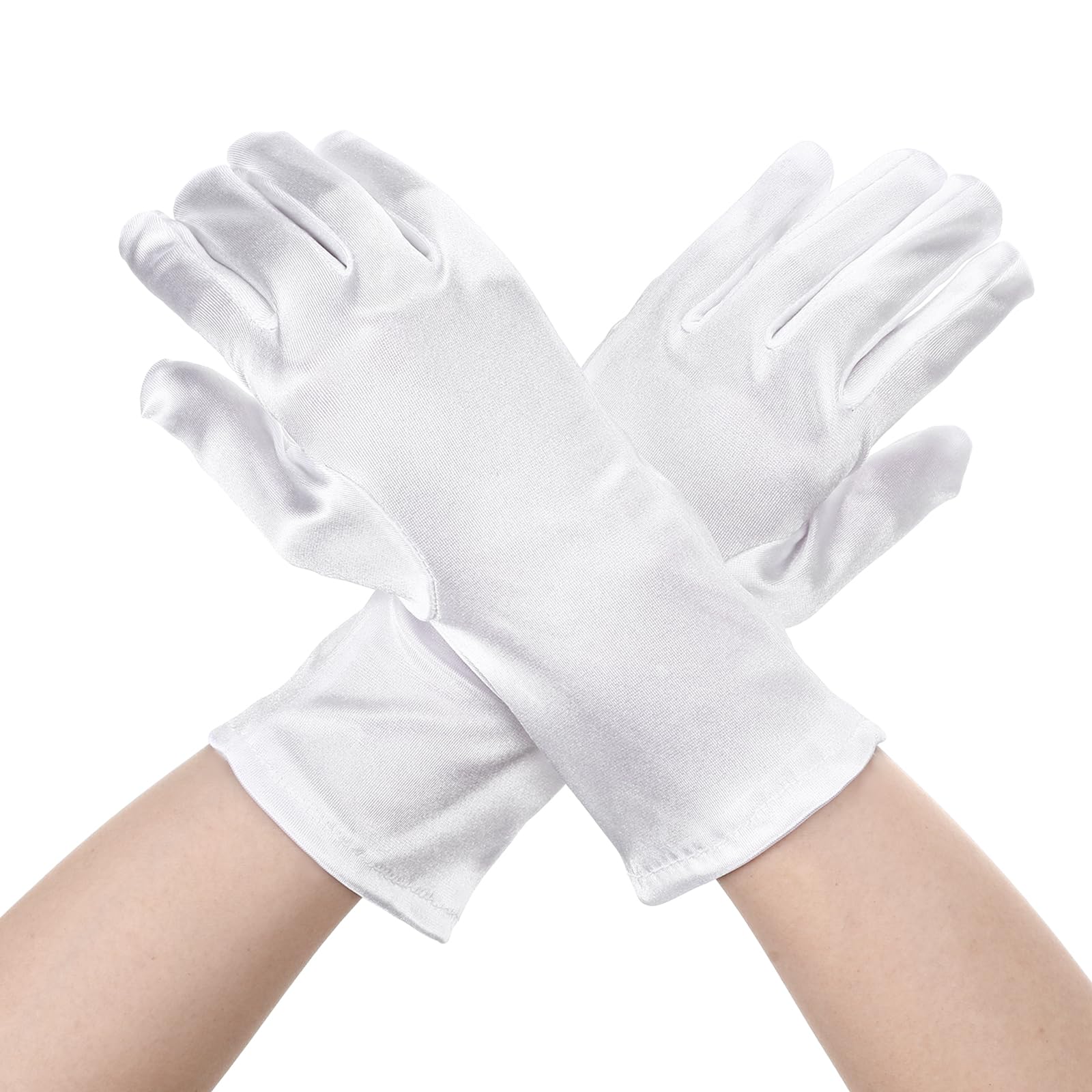 Satin Women's Formal Bridal Gloves - Short Wrist Length Opera Tea Party Dancing Wedding Dress Mitten (White, Large)