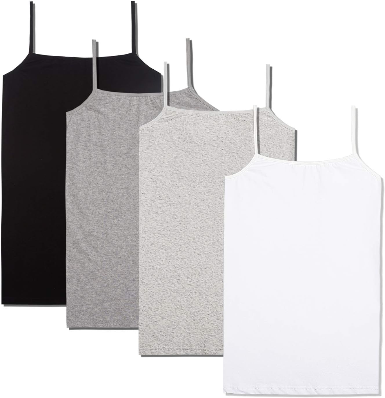 Big Girls' Cotton Long Camisole Tagless Adjustable Tank Top Dress (Pack of 4)